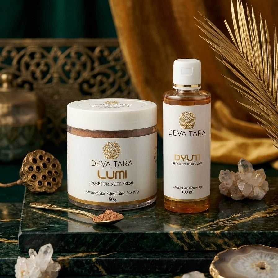 Dyuti Oil + Lumi Face & Body Pack Combo – Ayurvedic Skin Brightening & Glow Duo